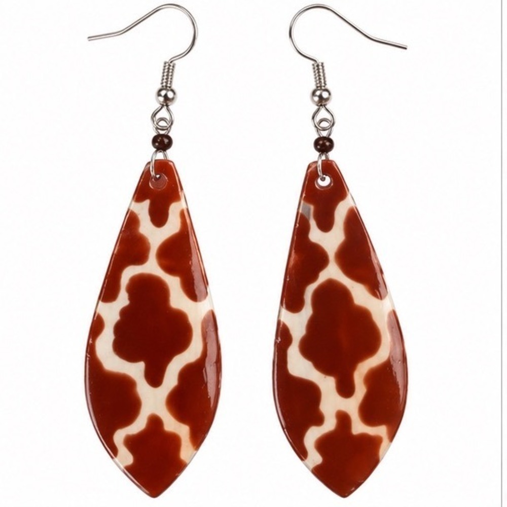 Giraffe Print Teardrop Dangle Earrings Safari Animal Print Boho Jungle Jewelry